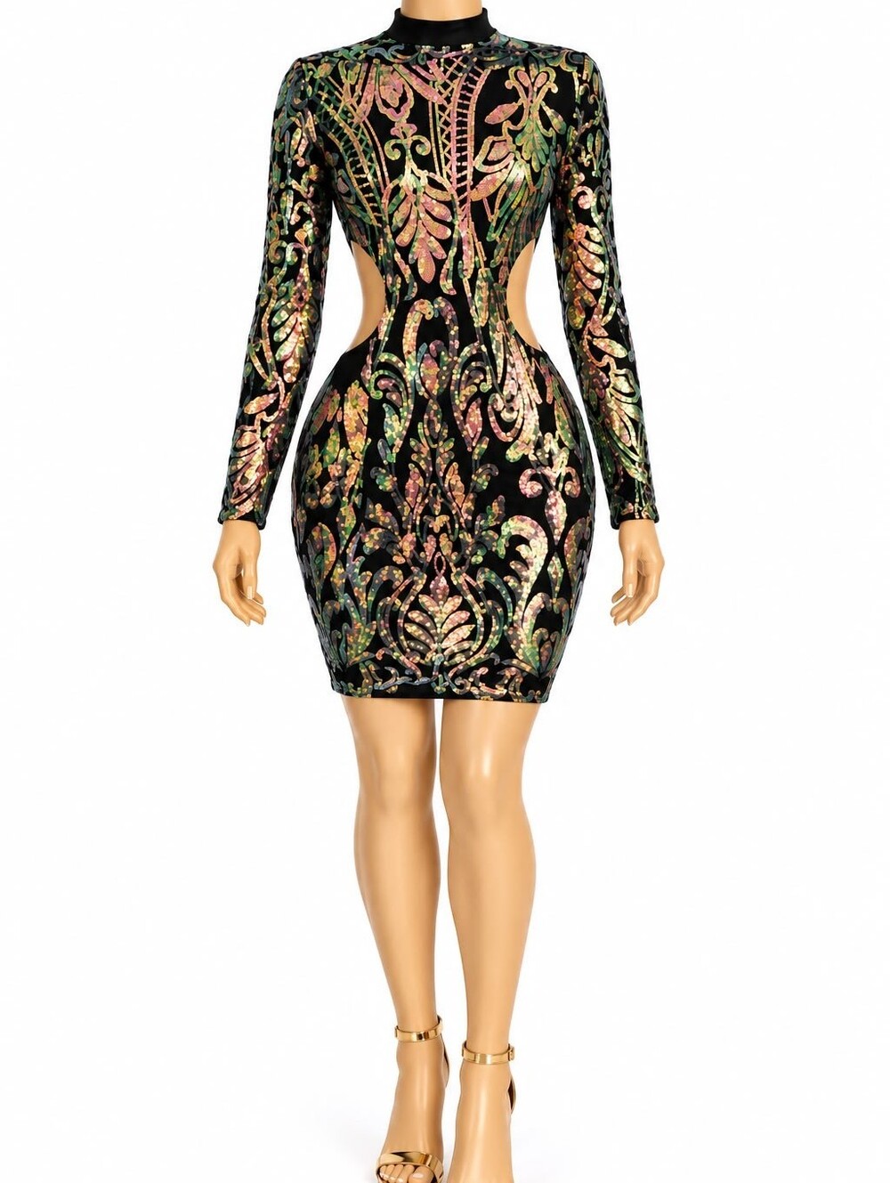 Black Multi-Color Sequin Bodycon Dress